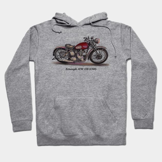 Drawing of Retro Classic Motorcycle Triumph 3TW 350 1940 Hoodie by Roza@Artpage